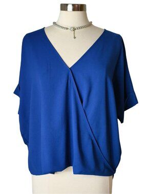 Zenana XL Wrap Blouse Blue Oversize V-Neck Dolman Sleeve Minimalist Soft Feminin